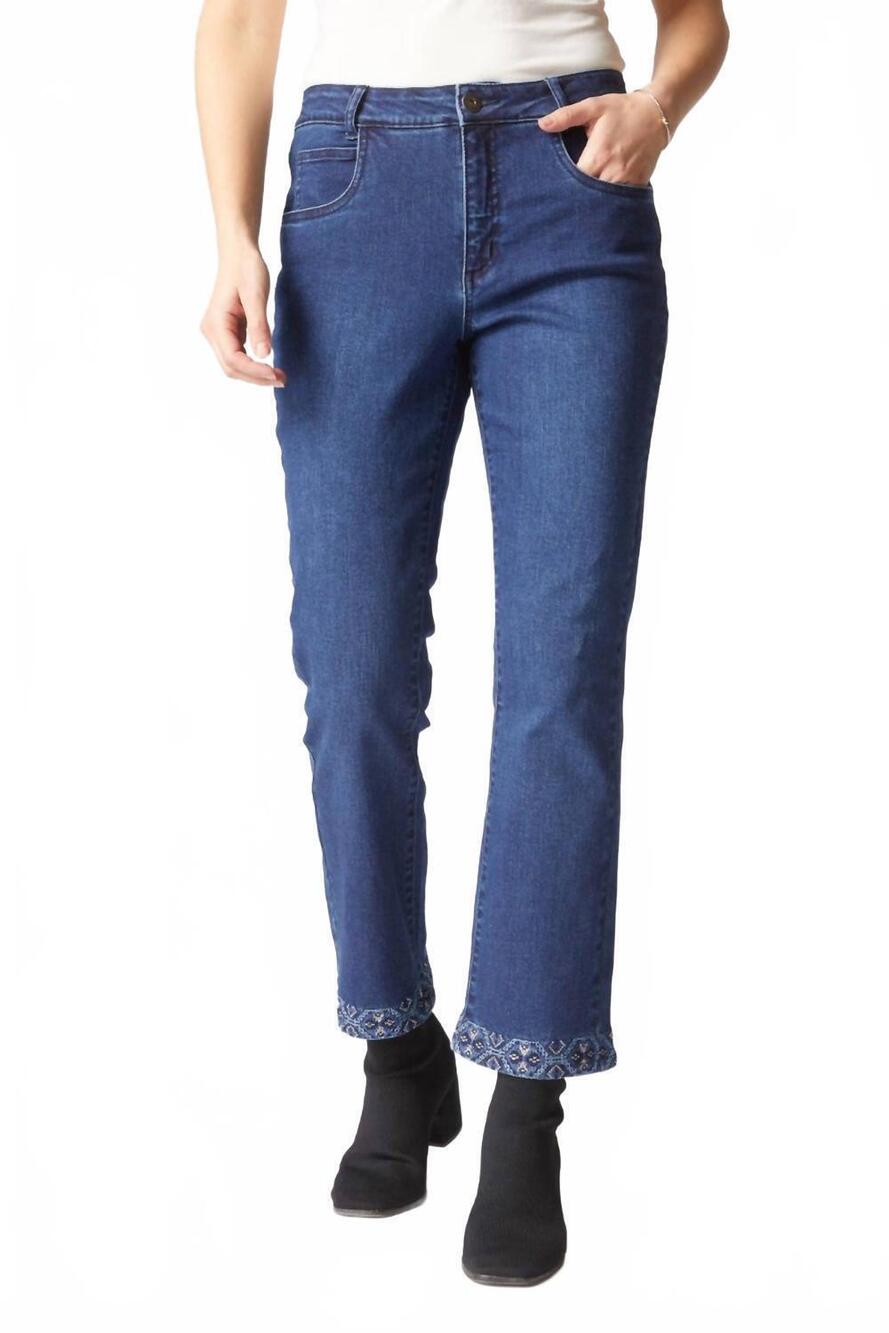 NEW HABITAT slim ankle embroidered stretch jeans in dark denim